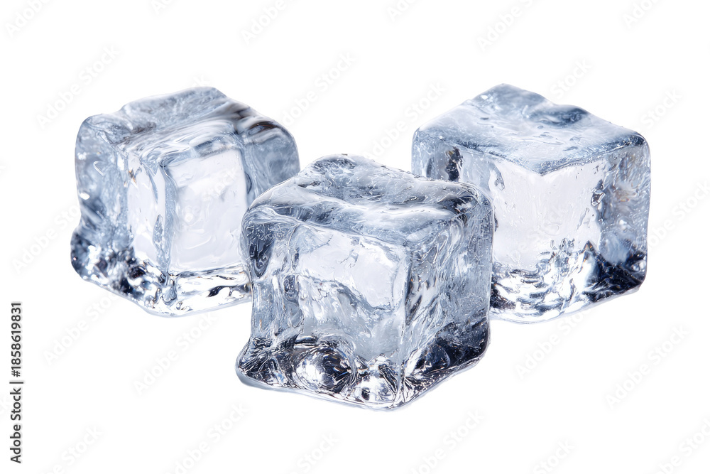 Fototapeta premium Three clear ice cubes clustered together