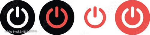 Power Button Icon Set in Black and Red – On Off Switch Symbols for Technology, Electronics and User Interface Design