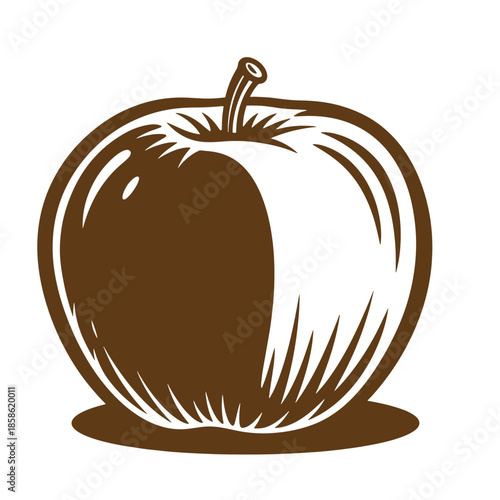 Vintage Brown apple illustration with white highlights on plain background