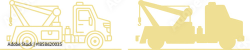 Tow Truck and Wrecker Vehicle Silhouette Illustration Set – Light Yellow Breakdown Recovery Crane Truck Icons Isolated on White Background