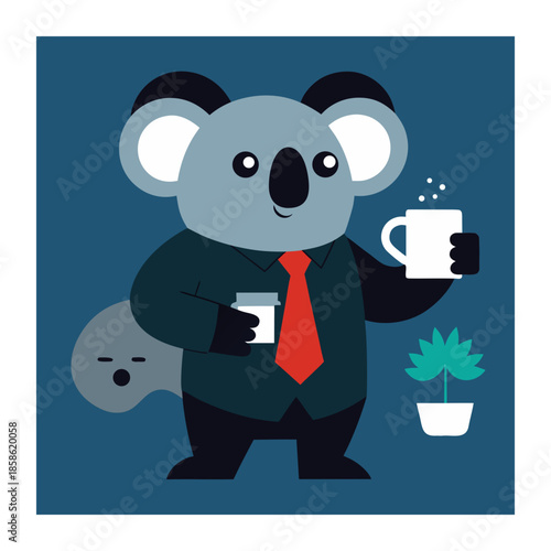 panda with a gift box and cup of tea