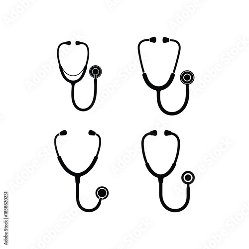 Stethoscope medical equipment silhouette set Vector illustration