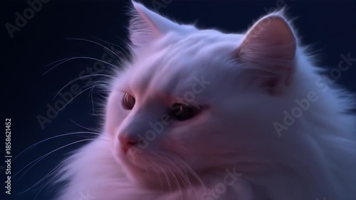 Elegant white cat portrait in dramatic lighting with soft textures
