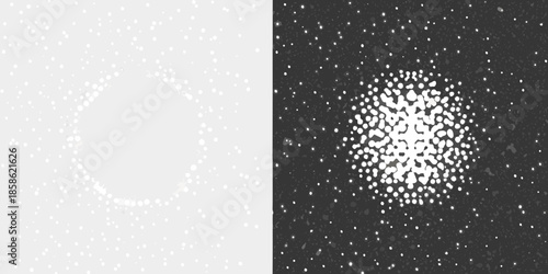 A contrasting split image displaying white noise on a dark and light background