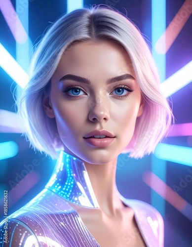 futuristic woman, ai muse, digital goddess, cyber beauty, portrait