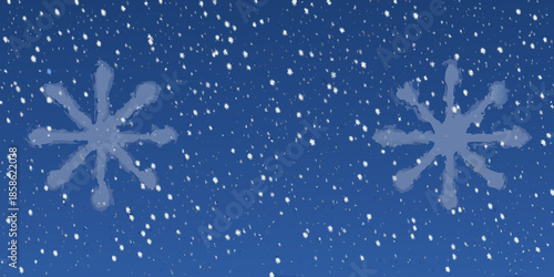 A winter scene with falling snow and fading snowflake footprints