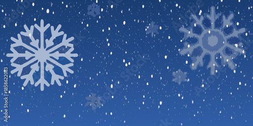 A simple blue background with falling white snowflakes and winter designs