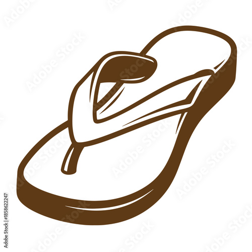 Vintage Brown flip flop sandal illustration in a simple line art style on a white background