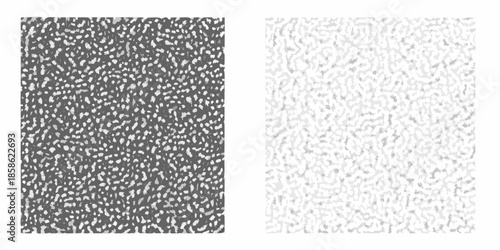 Contrasting black and white textured patterns displayed side by side in square frames