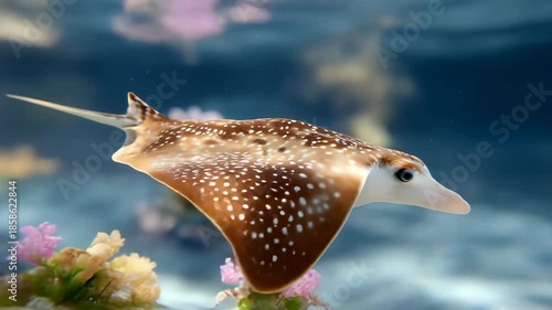Manta Ray Gliding Gracefully Above the Camera with Soft Wing Shadow and Realistic Ocean Lighting