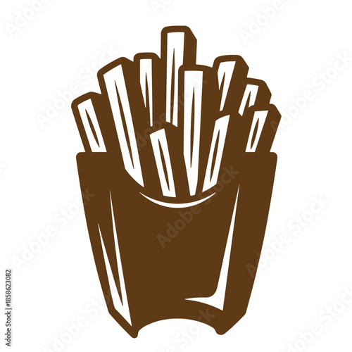 Vintage Brown french fries in a container  tasty snack or side dish  food illustration