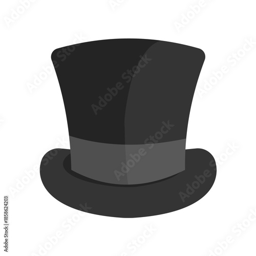 Black top hat with gray ribbon - vector illustration