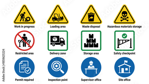 Vector icons Collection of Safety and Operational Signs for Industrial and Construction Sites. Vector Illustration. EPS Editable