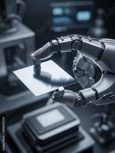 Precision robotic arm holding a metal plate in advanced manufacturing