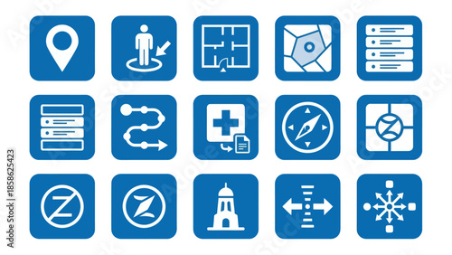 Vector icons Navigation and Location Icons Set for Maps and Travel Applications. Vector Illustration. EPS Editable