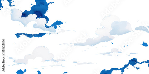 An artistic blue water and ink splash illustration forms a vector map of Europe and the world globe, showcasing geography and country outlines for a creative travel atlas design