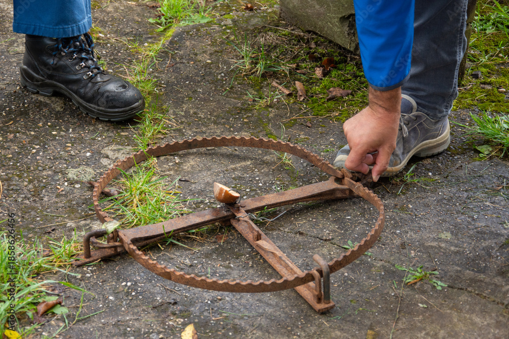Obraz premium Vintage Rusty Animal Trap ,Primitive Metal Hunting Trap 2026,Germany