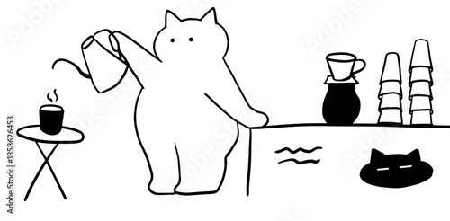 Cat Pouring Coffee from a Kettle.
