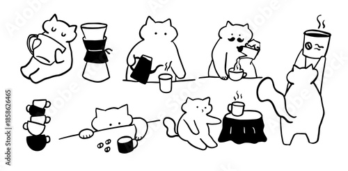 Cats Enjoying Coffee Together.