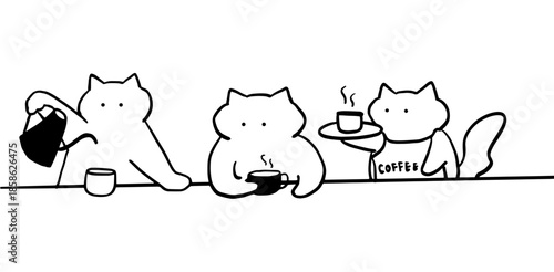 Three Cats Drinking Coffee Together.