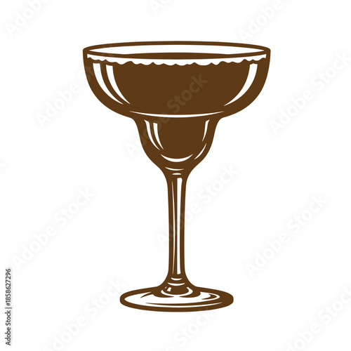 Vintage brown margarita cocktail glass with salt on rim empty isolated on white