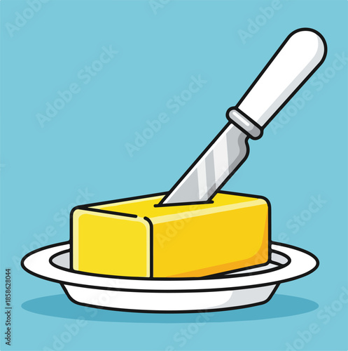 Cute Butter Stick with Knife Vector Illustration