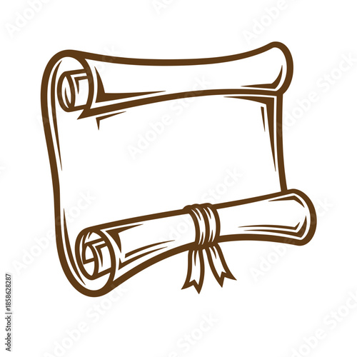 Vintage Brown parchment scroll with tied end on white background for design and layout purposes  ancient document