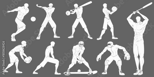 Baseball action poses a dynamic figure drawing study of athletes in motion