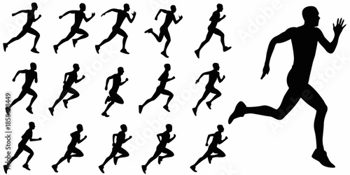 Silhouettes of running people depicting motion and athletic activity