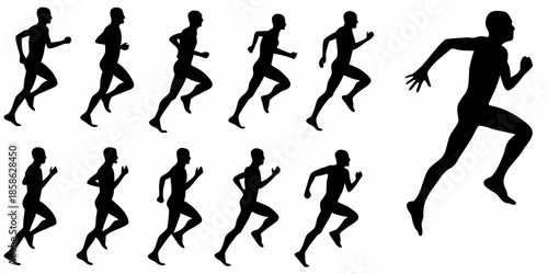 Silhouettes of running people demonstrating different phases of movement