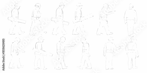 Line art illustration of various people in different walking and standing poses