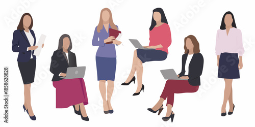 Diverse group of professional women interacting and working collaboratively in a modern setting