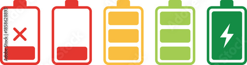 Visual representation of battery levels ranging from empty to fully charged