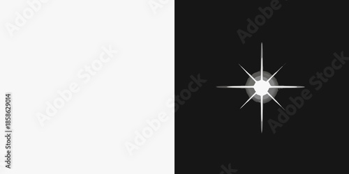 A stark contrast of black and white with a central luminous starburst