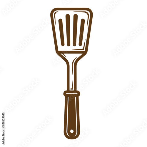 Vintage Brown spatula with handle on white background for cooking and kitchen use