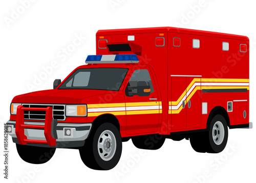 Red Emergency Rescue Truck Illustration, red emergency rescue vehicle or heavy-duty ambulance