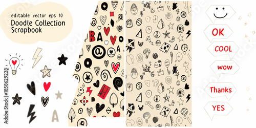 A collection of hand drawn doodle elements for creative scrapbook designs