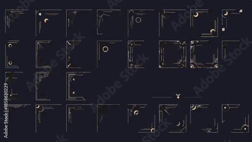 Vector set of luxurious ornamental Art Deco corners. Golden vintage decorative design elements.