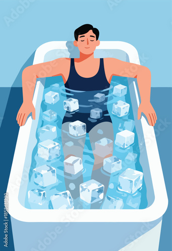 Person submerges in icy bath, eyes closed in relaxation