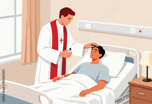 Clergy offering comfort and blessing to a patient in a hospital room