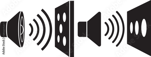 Sound wave propagation through barrier icon set vector graphic