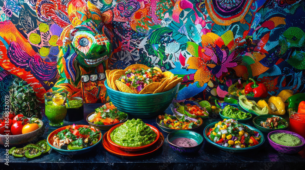 Fototapeta premium Cinco de Mayo Table with Traditional Mexican Dishes