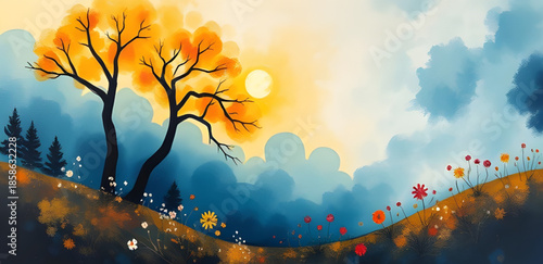 surreal landscape oil painting, fantasy abstract scenery, bold contemporary artwork, dark horizon field, textured palette knife painting, oil strokes abstract, foggy landscape paint, muted color paint