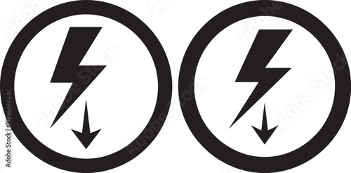 Electrical hazard lightning bolt down arrow icon set vector