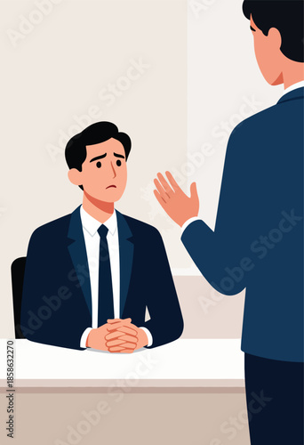 A man in a suit looking worriedly at another man speaking