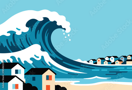 Massive wave crashes over coastal homes and beach