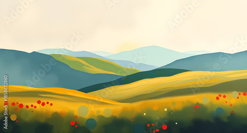 mountain scenery oil painting, panoramic mountain canvas, blue sky and peaks painting, artisan brushwork landscape, modern rustic mountains art, reflective lake mountains oil, cabin in mountains paint