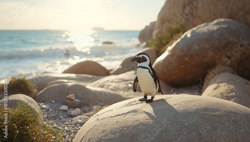 Penguin standing among rocks at Boulders Beach, illustrating natural coastal environment
