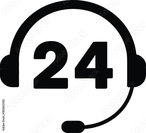 24 hour customer service icon with headset symbol for around the clock support concept
