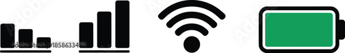 Mobile status bar icons set with signal strength WIFI network and green battery level indicators